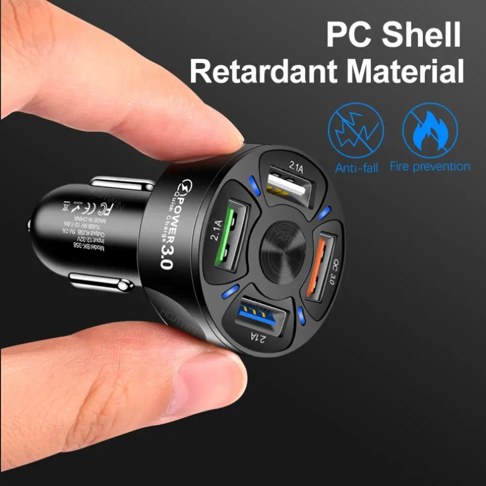 4usb Qc3.0 Fast Charging Car Charger Mobile Phone Charger Wired Charging Pc Flame Resistant Material Car Charge