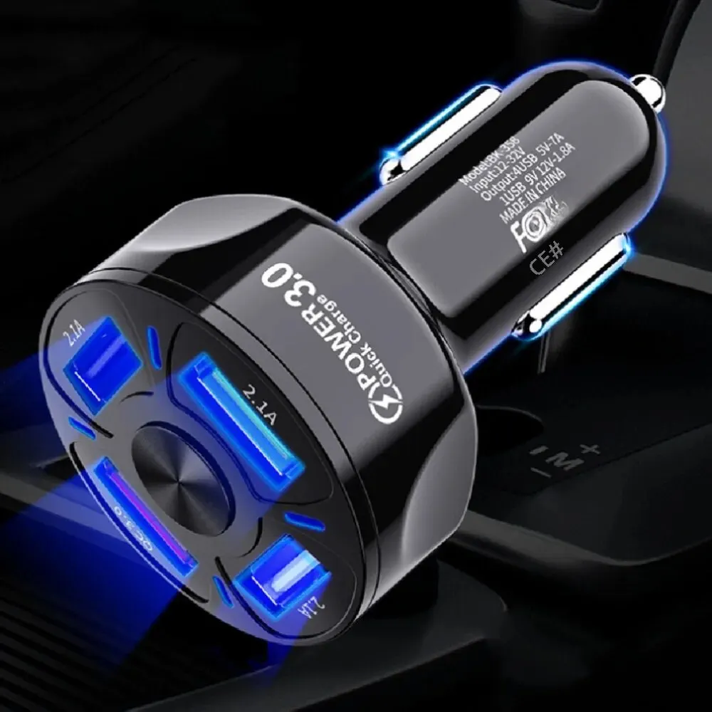 4usb Qc3.0 Fast Charging Car Charger Mobile Phone Charger Wired Charging Pc Flame Resistant Material Car Charge
