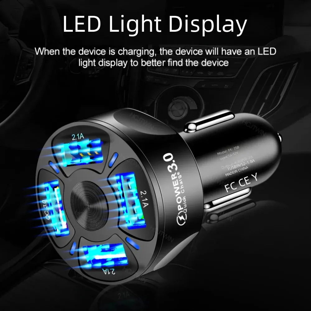 4usb Qc3.0 Fast Charging Car Charger Mobile Phone Charger Wired Charging Pc Flame Resistant Material Car Charge