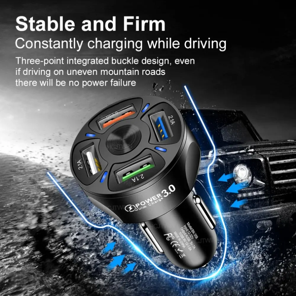 4usb Qc3.0 Fast Charging Car Charger Mobile Phone Charger Wired Charging Pc Flame Resistant Material Car Charge