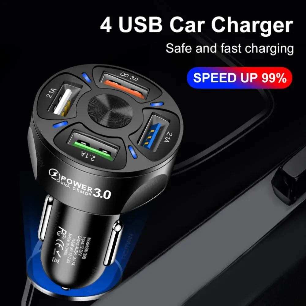 4usb Qc3.0 Fast Charging Car Charger Mobile Phone Charger Wired Charging Pc Flame Resistant Material Car Charge