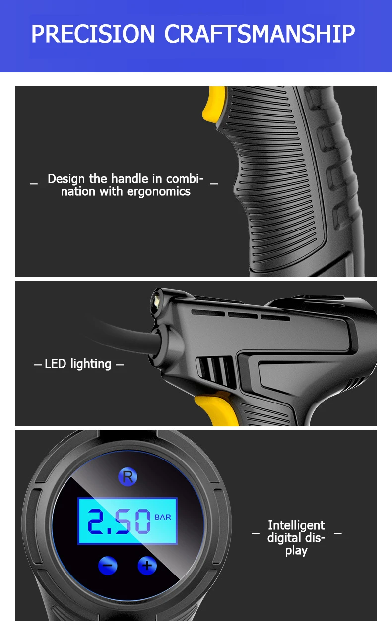 Car Mounted Inflation Pump Handheld Smart Home Car Motorcycle Portable Tire Inflation Pump Black Portable