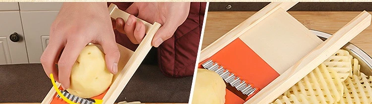 Fries Grid Stainless Potato Grid Steel Potato Kitchen Wooden Home Chip Shred Potato Vegetable French Gadget Cutter Grater Slicer