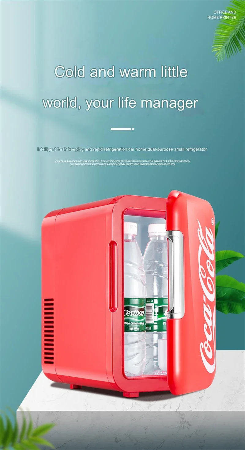 6L Mini Refrigerator Coca-Cola Multifunction Cosmetic Dormitory Warmer Cooler Fridge for Home Car Small Portable Fridge 12V/220V