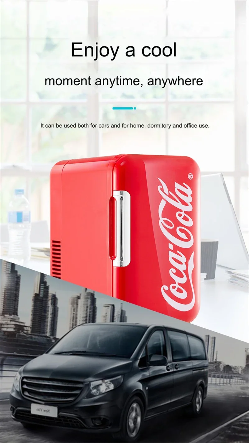6L Mini Refrigerator Coca-Cola Multifunction Cosmetic Dormitory Warmer Cooler Fridge for Home Car Small Portable Fridge 12V/220V