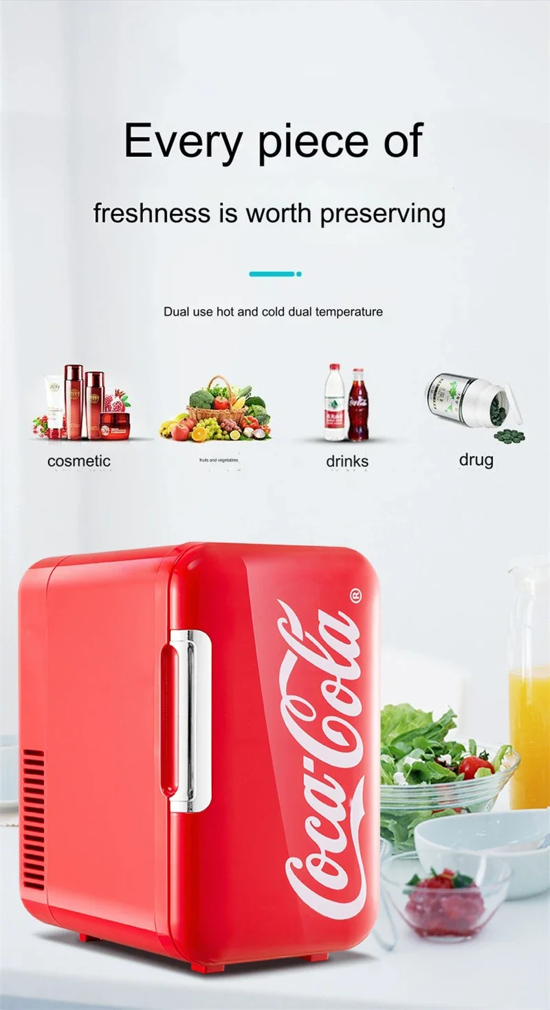 6L Mini Refrigerator Coca-Cola Multifunction Cosmetic Dormitory Warmer Cooler Fridge for Home Car Small Portable Fridge 12V/220V