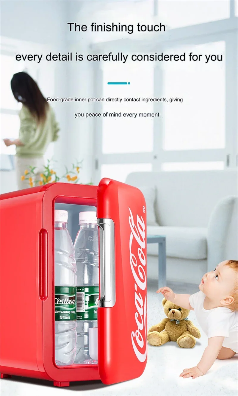 6L Mini Refrigerator Coca-Cola Multifunction Cosmetic Dormitory Warmer Cooler Fridge for Home Car Small Portable Fridge 12V/220V