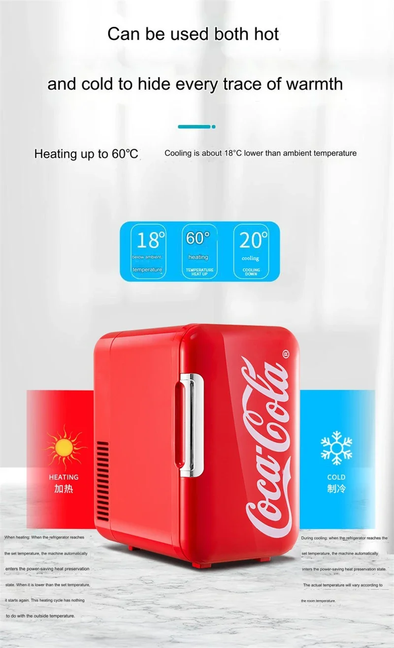 6L Mini Refrigerator Coca-Cola Multifunction Cosmetic Dormitory Warmer Cooler Fridge for Home Car Small Portable Fridge 12V/220V