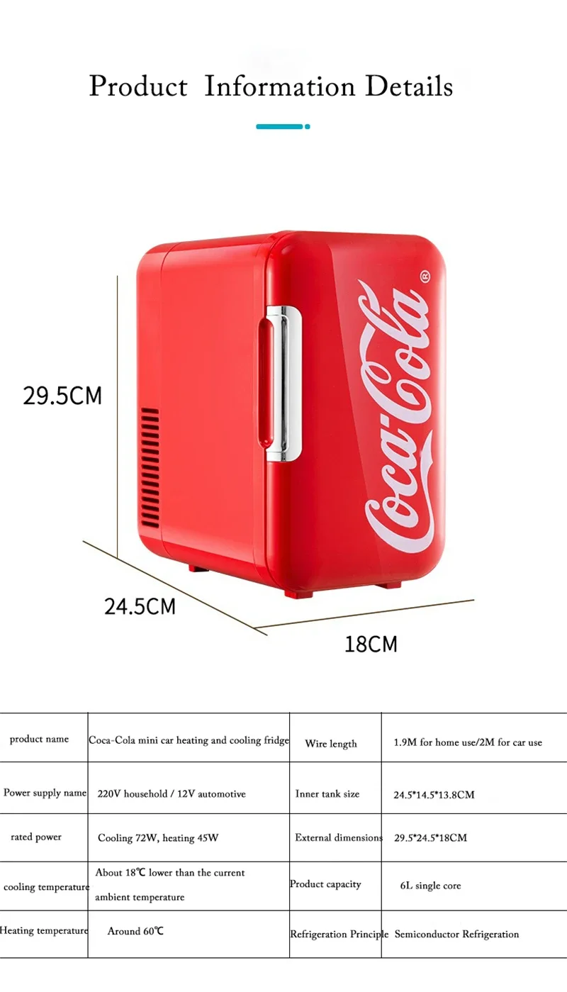 6L Mini Refrigerator Coca-Cola Multifunction Cosmetic Dormitory Warmer Cooler Fridge for Home Car Small Portable Fridge 12V/220V