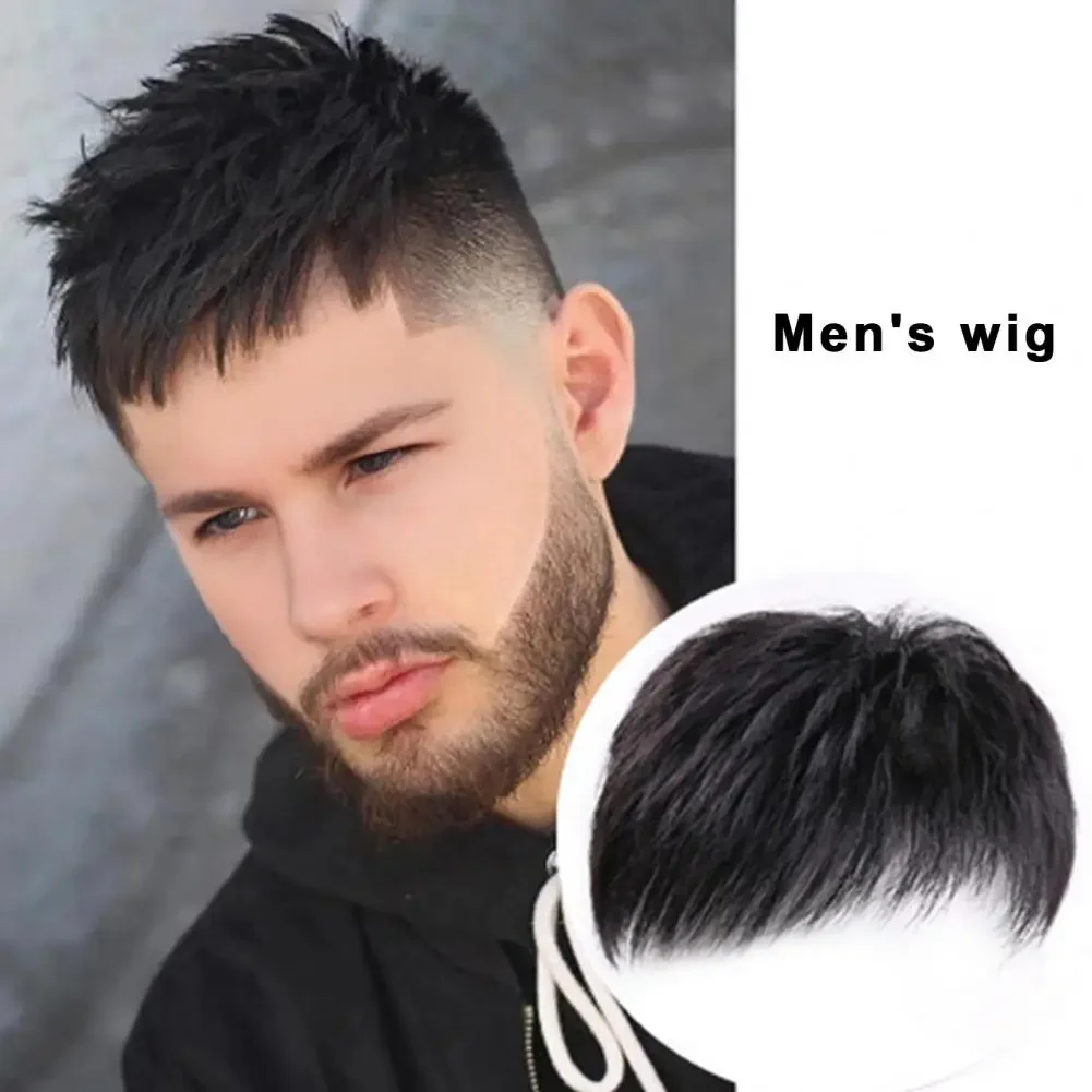 New Men Hairpiece Stylish Men Wig Natural-looking Men's Synthetic Hair Wig for Spots Gray Hair Coverage Short Straight Hairpiece