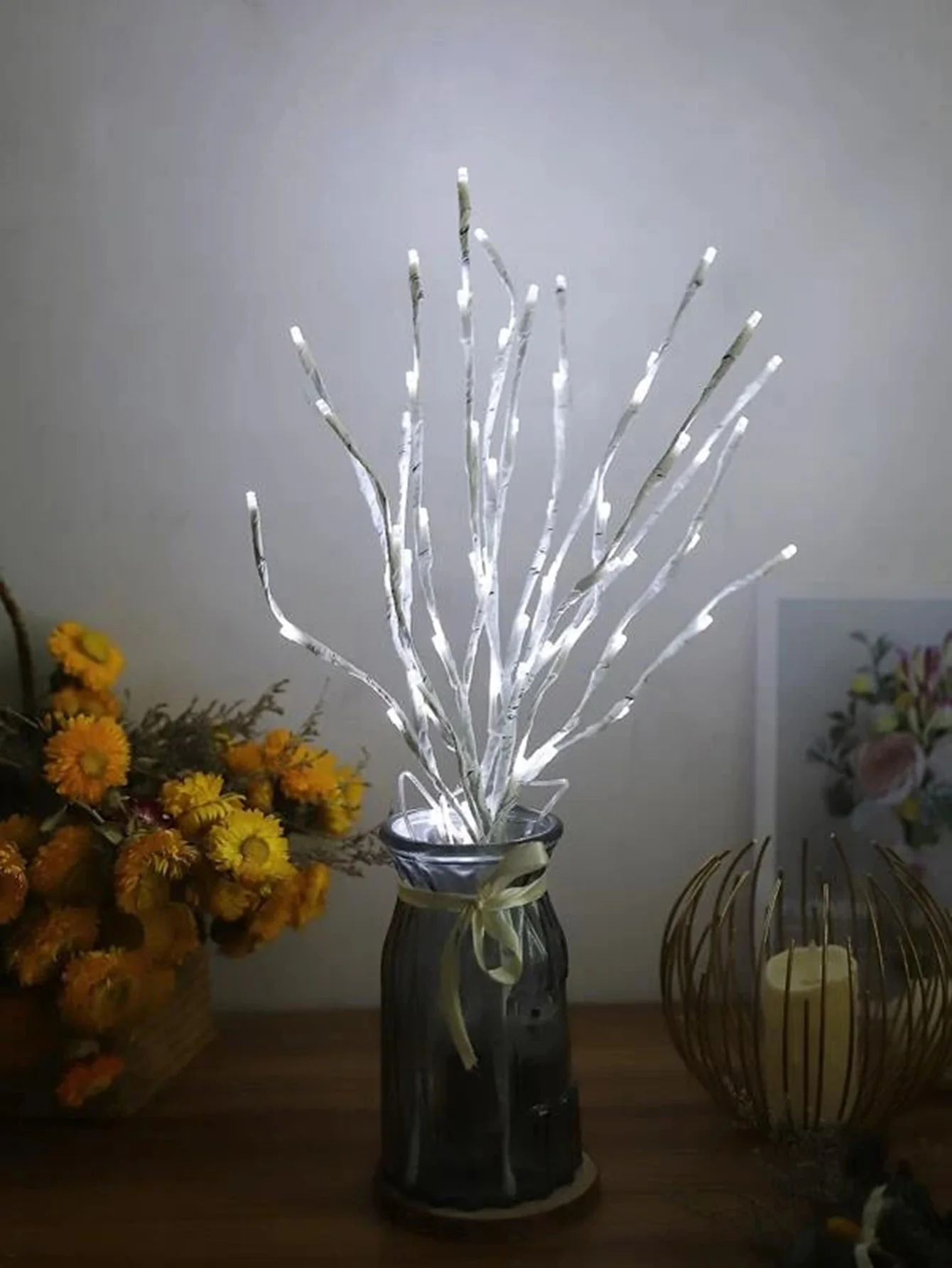 White Birch Branch Lights Battery Operated 20 LED Fairy Lights Willow Branches for Home Bedroom Inside Outdoor Decoration