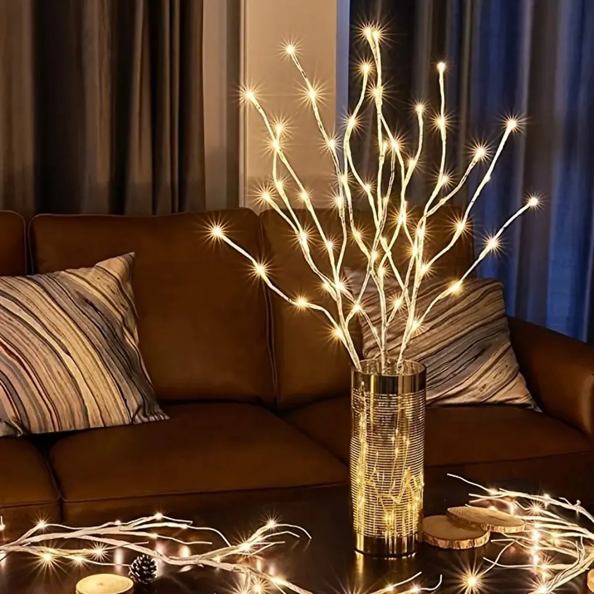White Birch Branch Lights Battery Operated 20 LED Fairy Lights Willow Branches for Home Bedroom Inside Outdoor Decoration