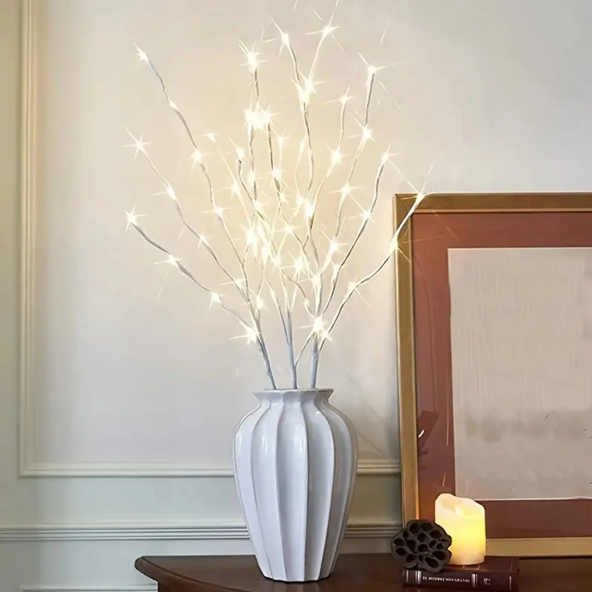 White Birch Branch Lights Battery Operated 20 LED Fairy Lights Willow Branches for Home Bedroom Inside Outdoor Decoration