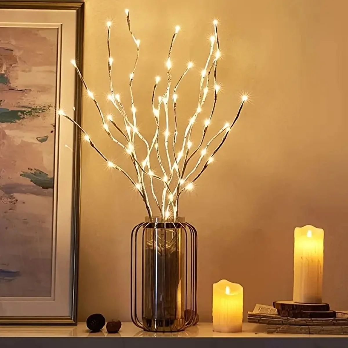 White Birch Branch Lights Battery Operated 20 LED Fairy Lights Willow Branches for Home Bedroom Inside Outdoor Decoration