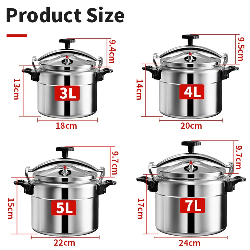 Aluminum 3L/4L/5L/7L Capacity Pressure Cooker Only for Gas Safe Explosion Proof Pressure Canner with Easy Lock Lid
