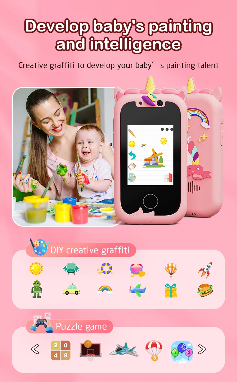 Children Phone Educational Toys Musical Toy Unicorn Baby Mobile Selfie Camera With 512mb TF Card Toys for Babies Birthday Gifts
