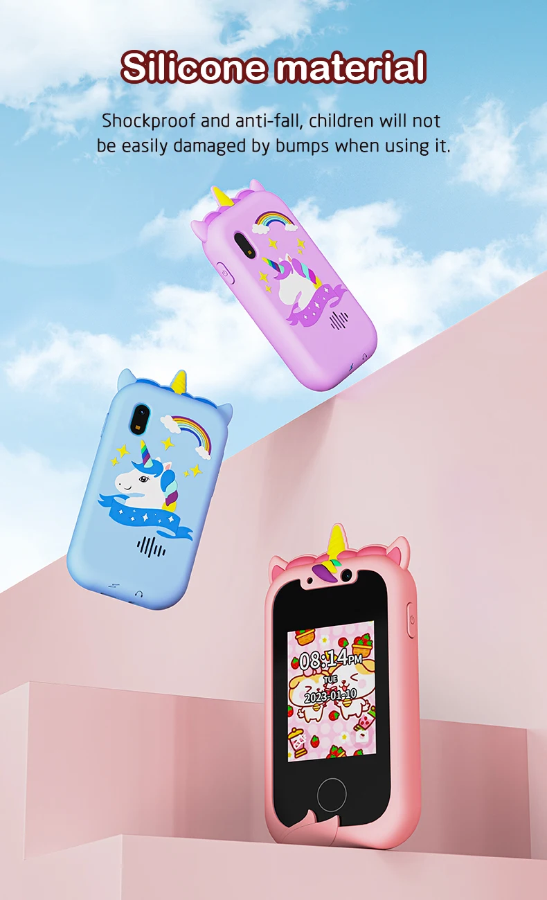 Children Phone Educational Toys Musical Toy Unicorn Baby Mobile Selfie Camera With 512mb TF Card Toys for Babies Birthday Gifts