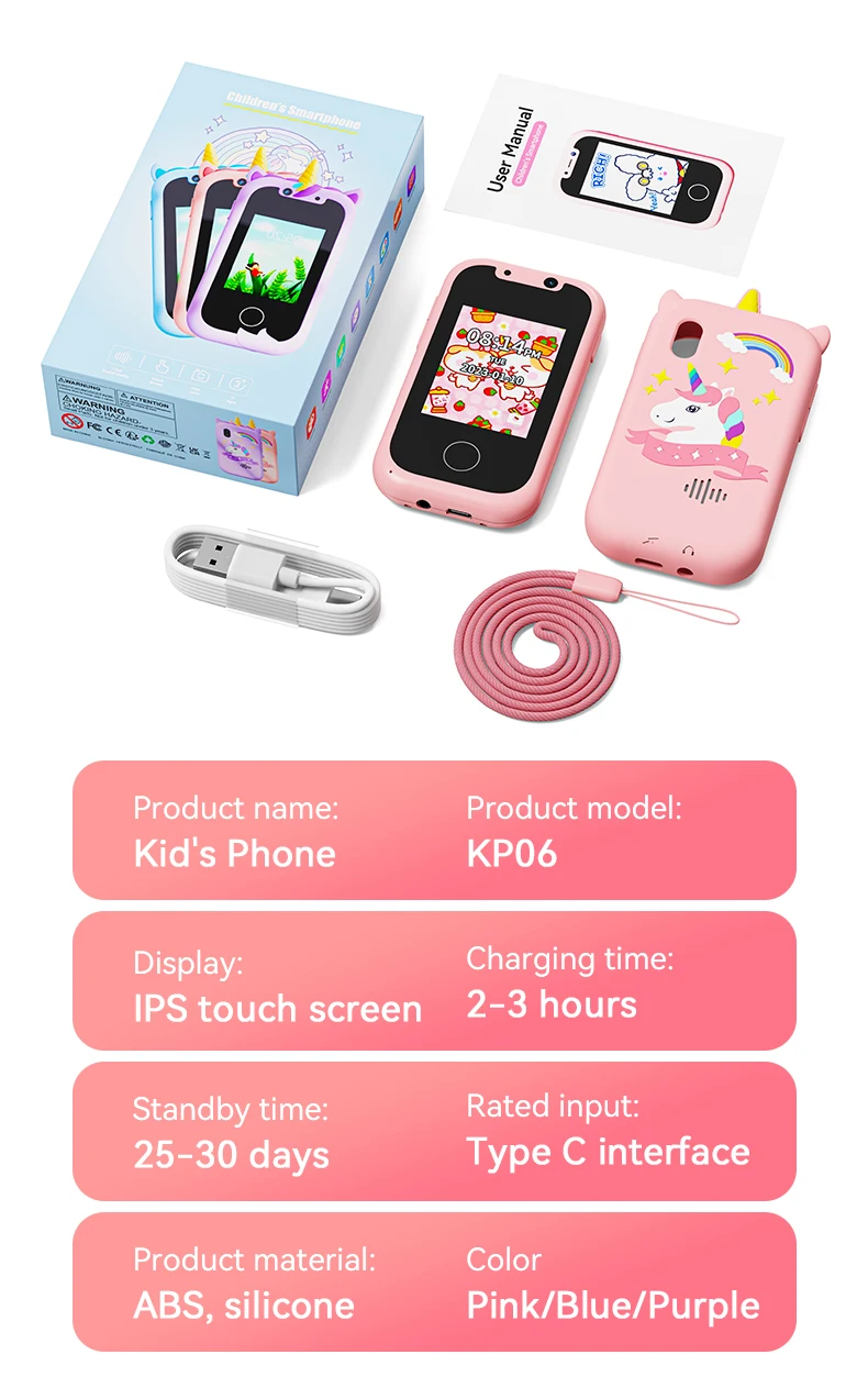 Children Phone Educational Toys Musical Toy Unicorn Baby Mobile Selfie Camera With 512mb TF Card Toys for Babies Birthday Gifts