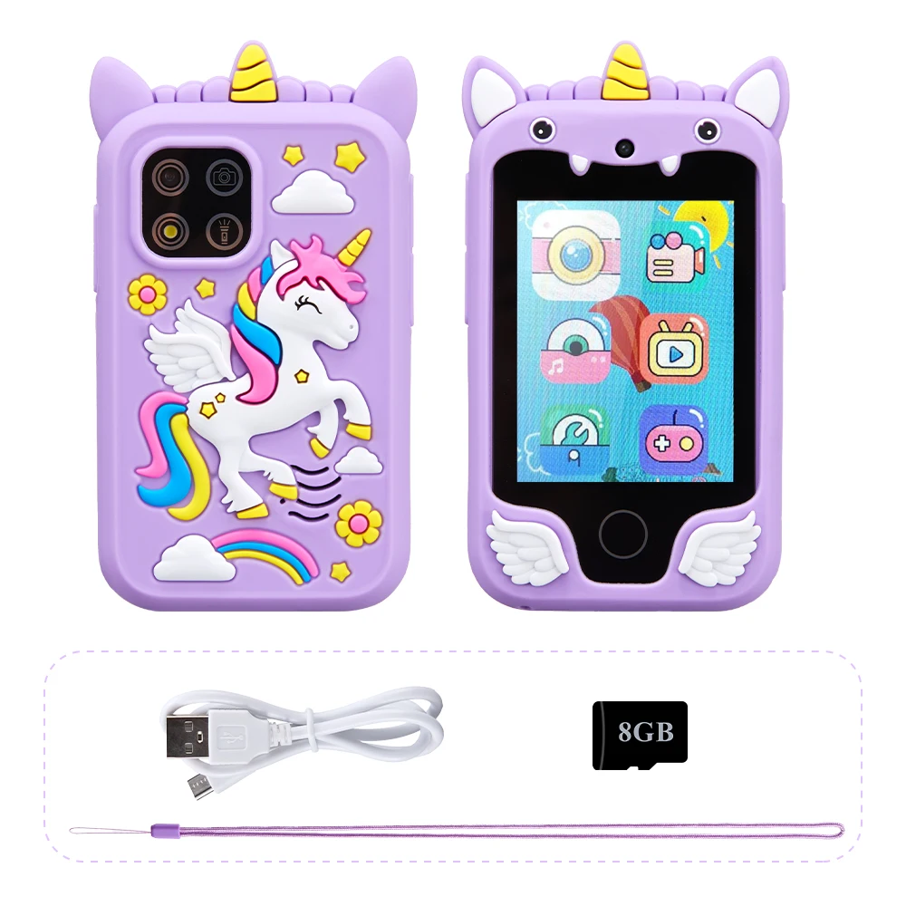 Kids Smart Phone Camera Toys Touchscreen Unicorn Baby Mobile MP3 Player Digital Camera Educational Toys for Girls Boys Age 3-8