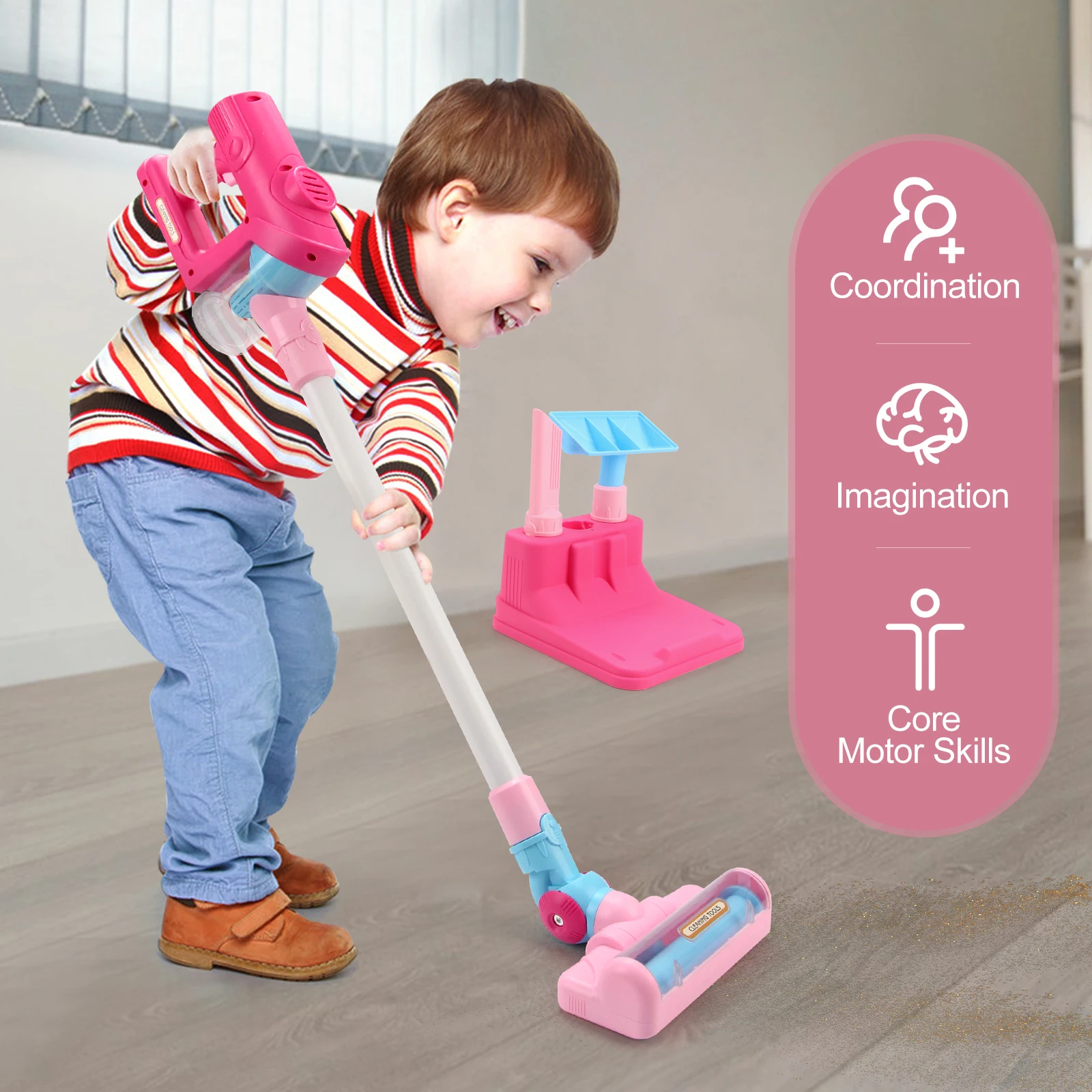 Electric Mini Vacuum Cleaner Simulation Housework Dust Catcher with Light and Music for Kids Gifts Educational Pretend Play Toys