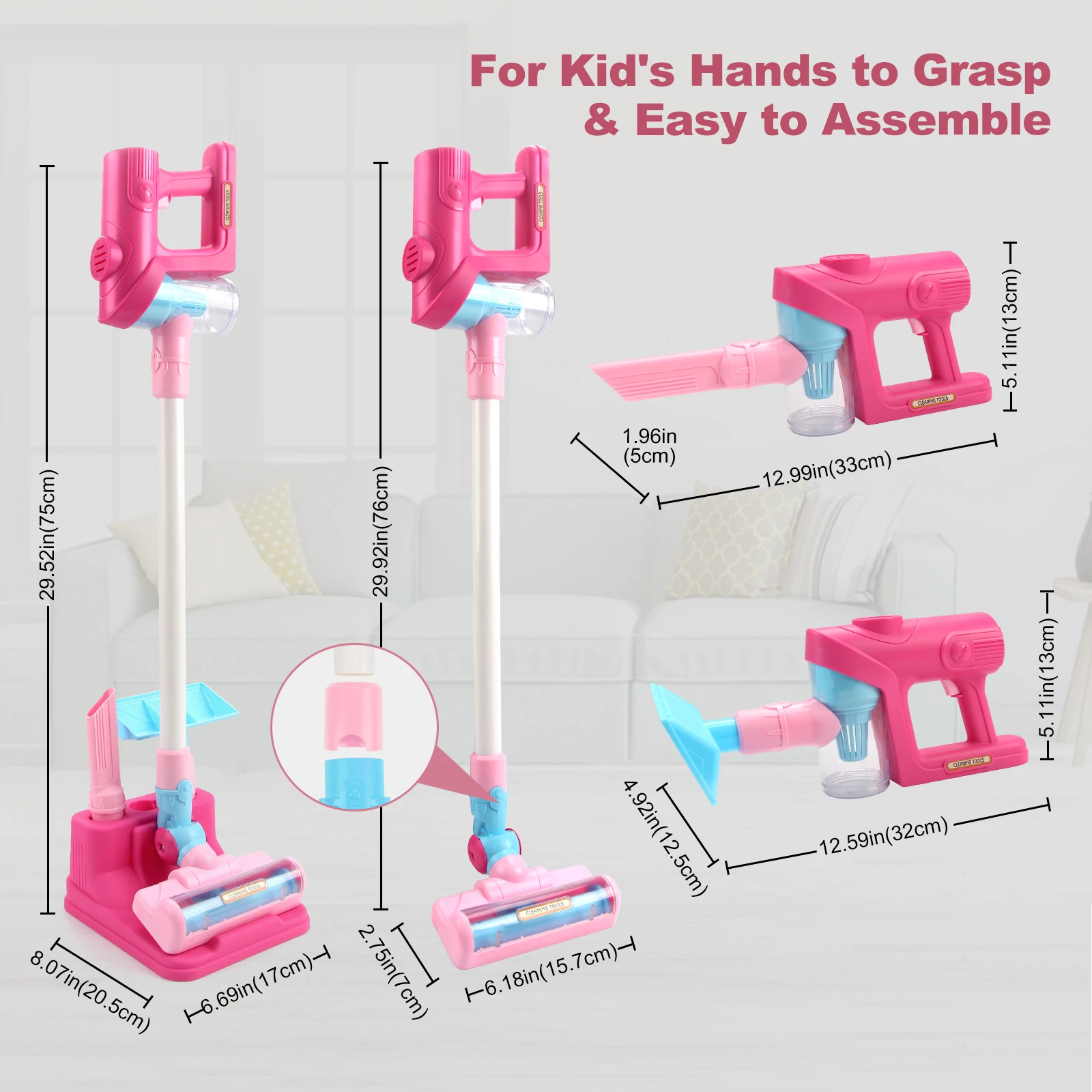 Electric Mini Vacuum Cleaner Simulation Housework Dust Catcher with Light and Music for Kids Gifts Educational Pretend Play Toys