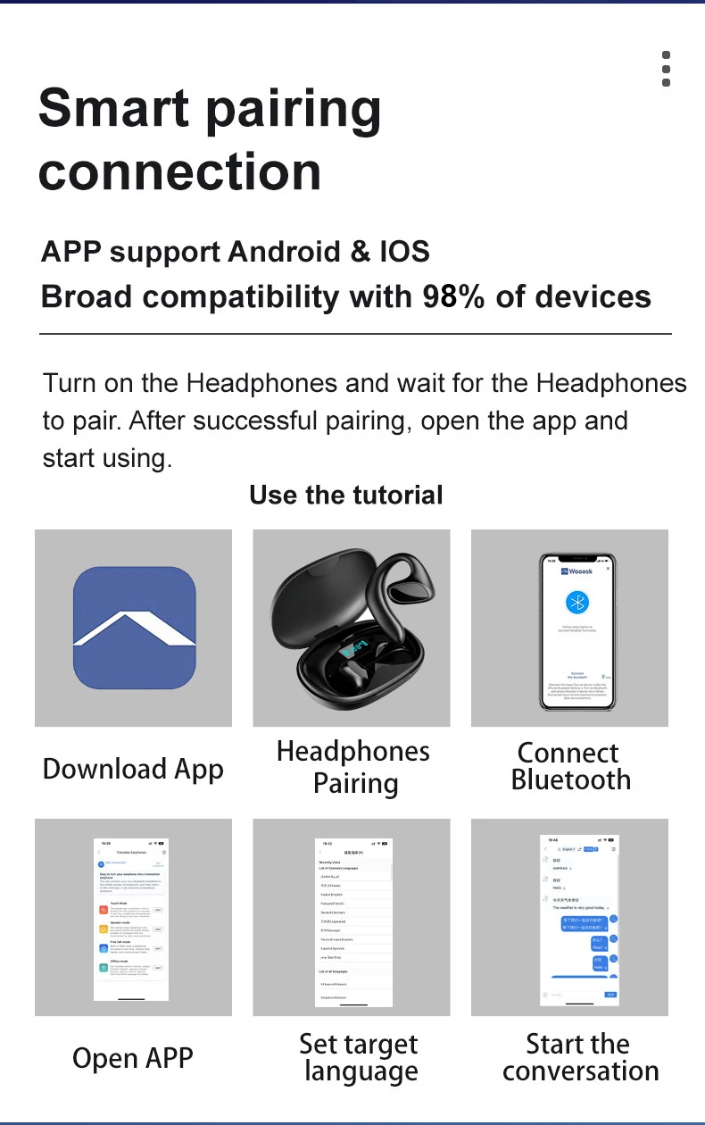 M8 translation headset Wireless BT translation headset 144 languages instant translation intelligent voice translation machine