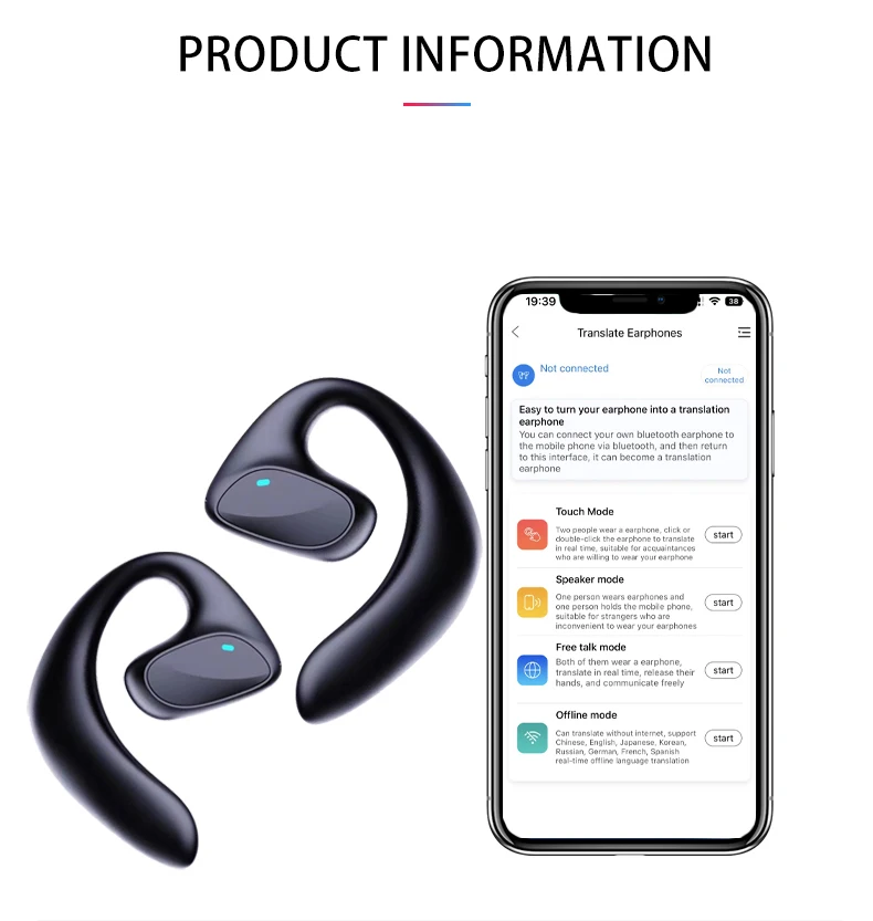 M8 translation headset Wireless BT translation headset 144 languages instant translation intelligent voice translation machine