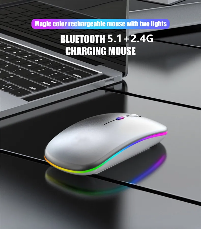 LED Wireless Mouse USB Rechargeable Bluetooth-compatible RGB Mouse Silent Ergonomic Mouse With Backlight For Laptop PC ipad