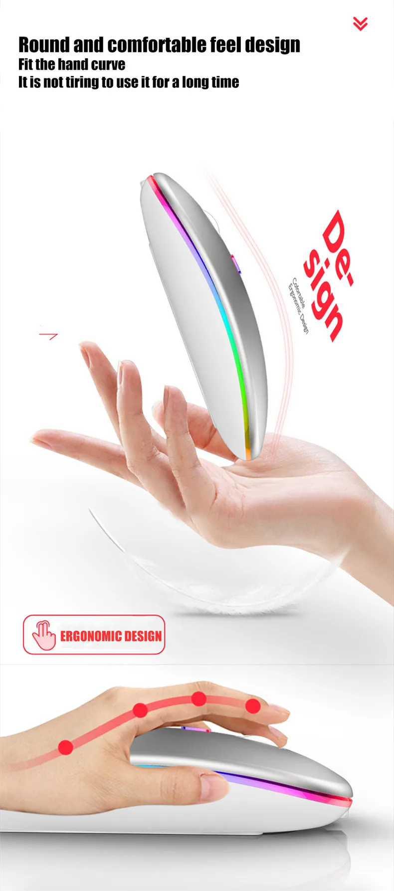 LED Wireless Mouse USB Rechargeable Bluetooth-compatible RGB Mouse Silent Ergonomic Mouse With Backlight For Laptop PC ipad