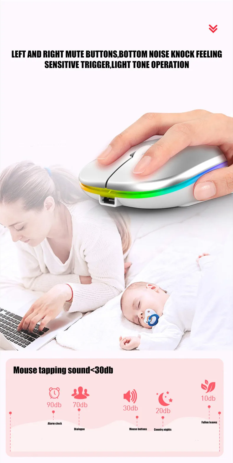 LED Wireless Mouse USB Rechargeable Bluetooth-compatible RGB Mouse Silent Ergonomic Mouse With Backlight For Laptop PC ipad