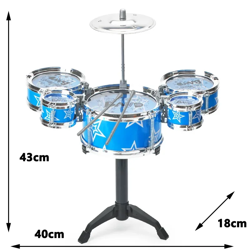 Jazz Drum Set for Kids 5 Drums Kits with Small Stool Drum Stick Set Music Instrument Educational Toys Beginners Gifts Boys Girls