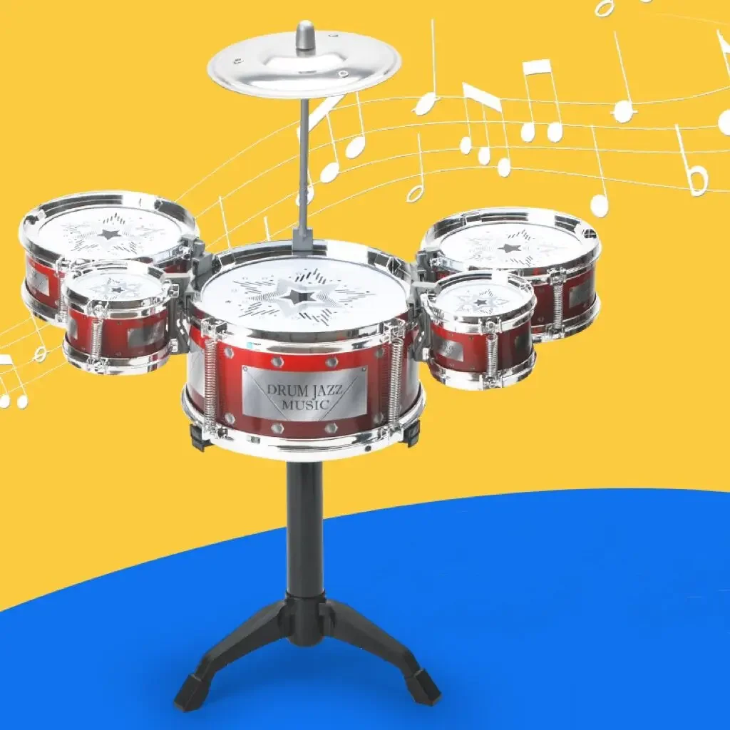Jazz Drum Set for Kids 5 Drums Kits with Small Stool Drum Stick Set Music Instrument Educational Toys Beginners Gifts Boys Girls