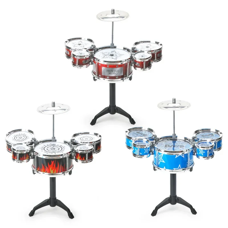 Jazz Drum Set for Kids 5 Drums Kits with Small Stool Drum Stick Set Music Instrument Educational Toys Beginners Gifts Boys Girls