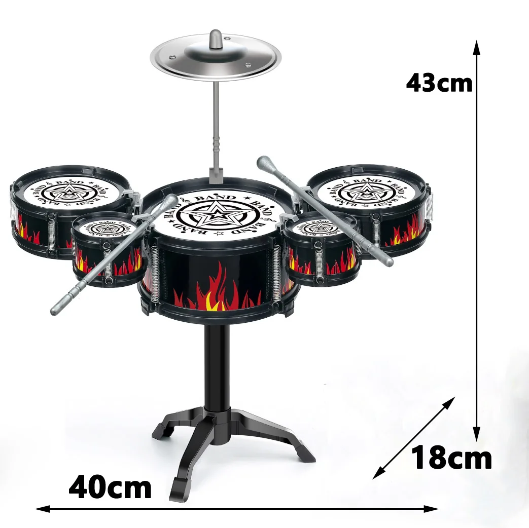 Jazz Drum Set for Kids 5 Drums Kits with Small Stool Drum Stick Set Music Instrument Educational Toys Beginners Gifts Boys Girls