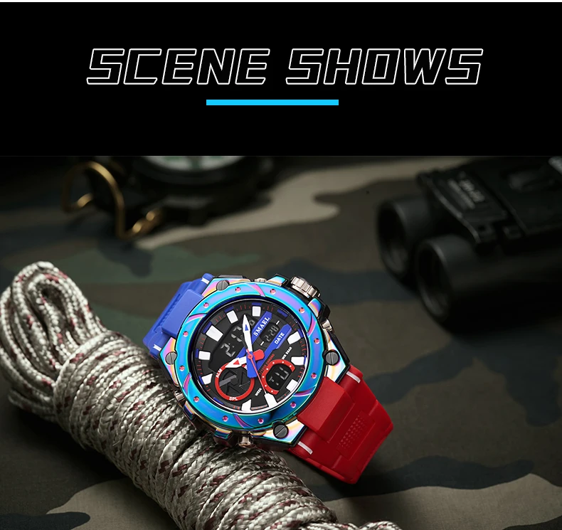 SMAEL Brand Sport Watches 50M Wateproof Dual Time Display Watches LED 8029 Stopwatches Alarm Multifunctional Men's Wristwatches