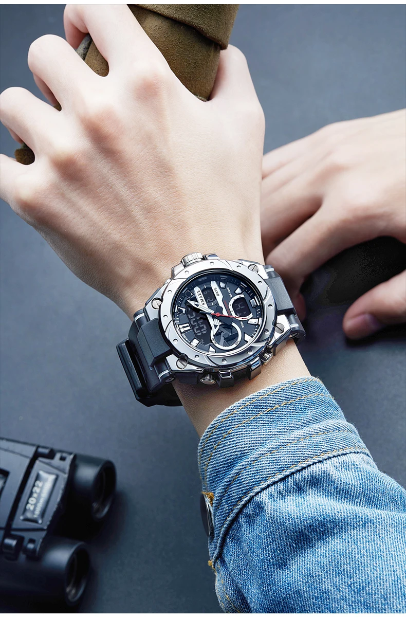 SMAEL Brand Sport Watches 50M Wateproof Dual Time Display Watches LED 8029 Stopwatches Alarm Multifunctional Men's Wristwatches