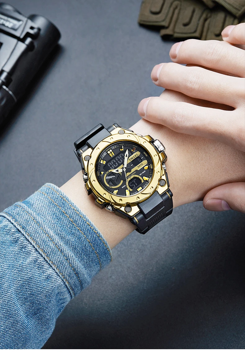 SMAEL Brand Sport Watches 50M Wateproof Dual Time Display Watches LED 8029 Stopwatches Alarm Multifunctional Men's Wristwatches