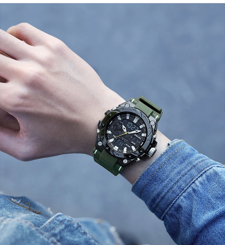 SMAEL Brand Sport Watches 50M Wateproof Dual Time Display Watches LED 8029 Stopwatches Alarm Multifunctional Men's Wristwatches