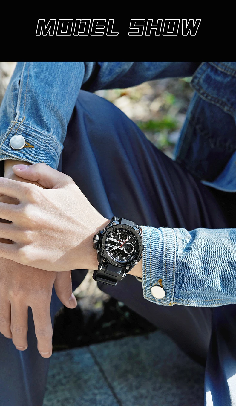 SMAEL Brand Sport Watches 50M Wateproof Dual Time Display Watches LED 8029 Stopwatches Alarm Multifunctional Men's Wristwatches