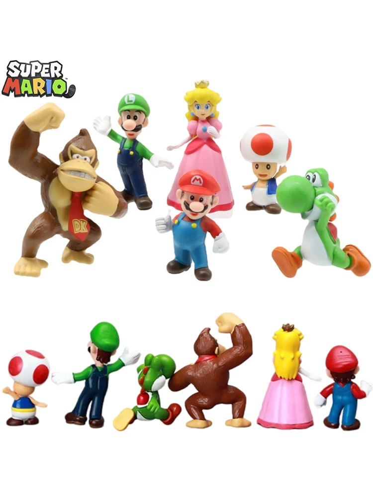 Super Mario Bros PVC Action Figure Toys Dolls Model Set Luigi Yoshi Donkey Kong Mushroom for kids birthday gifts
