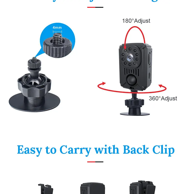 MD31 Mini PIR Video Body Camera Back Clip Photography DV Smart Camera HD 1080P Recorder Motion Activated Small For Car Nanny Cam