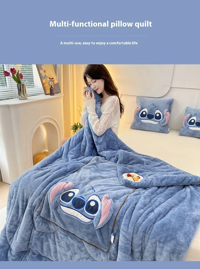 Disney Cartoon Peripherals Stitch Losto piggy Arctic Velvet Pillow Quilt Dual Purpose Double Sided Napping Air Conditioner Gifts