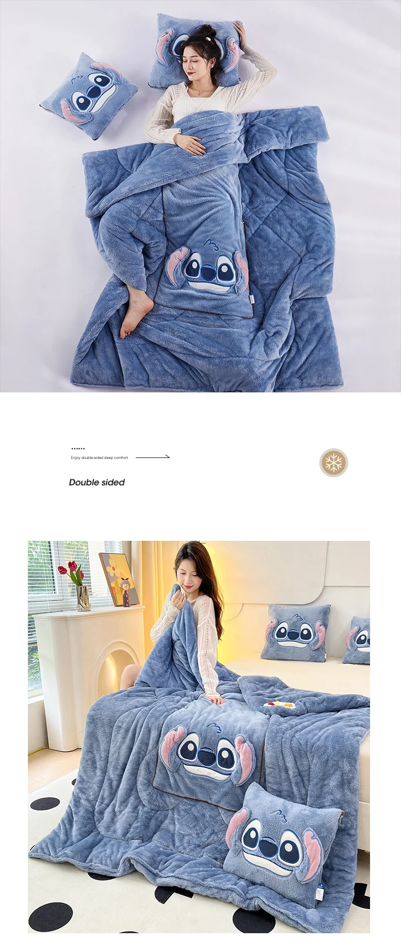 Disney Cartoon Peripherals Stitch Losto piggy Arctic Velvet Pillow Quilt Dual Purpose Double Sided Napping Air Conditioner Gifts