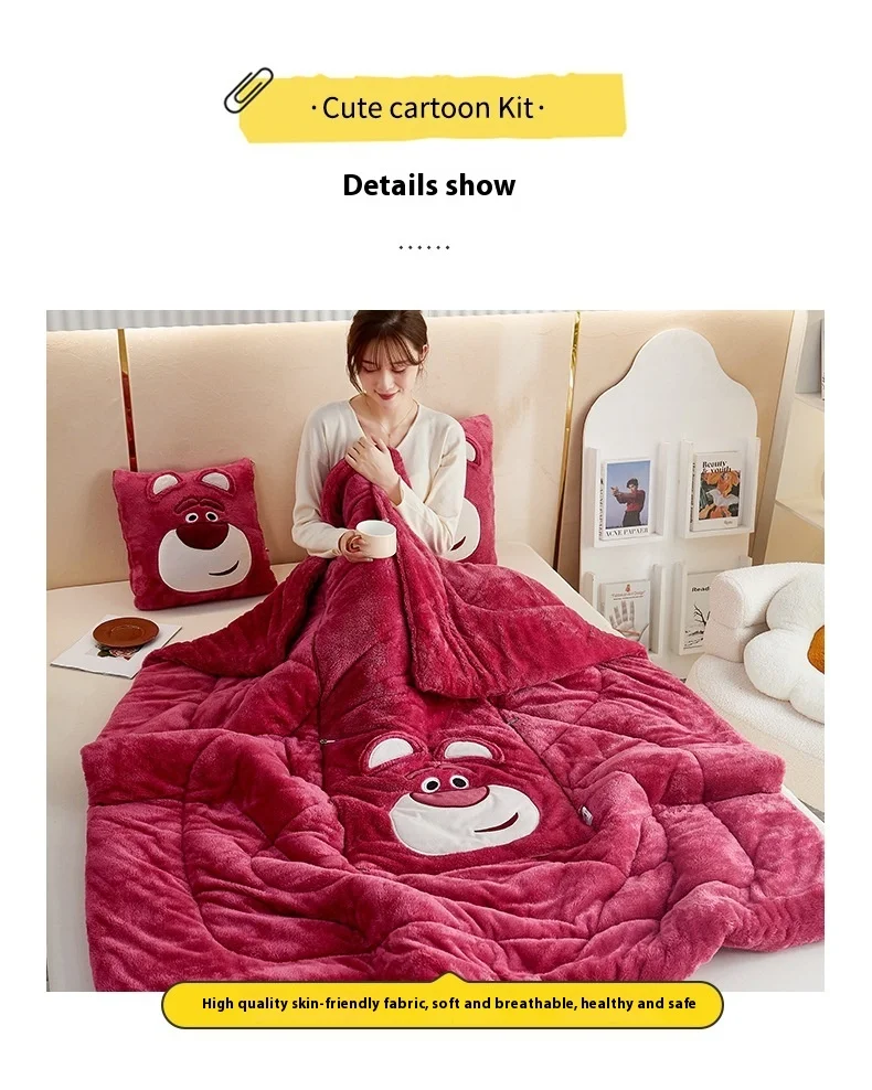 Disney Cartoon Peripherals Stitch Losto piggy Arctic Velvet Pillow Quilt Dual Purpose Double Sided Napping Air Conditioner Gifts