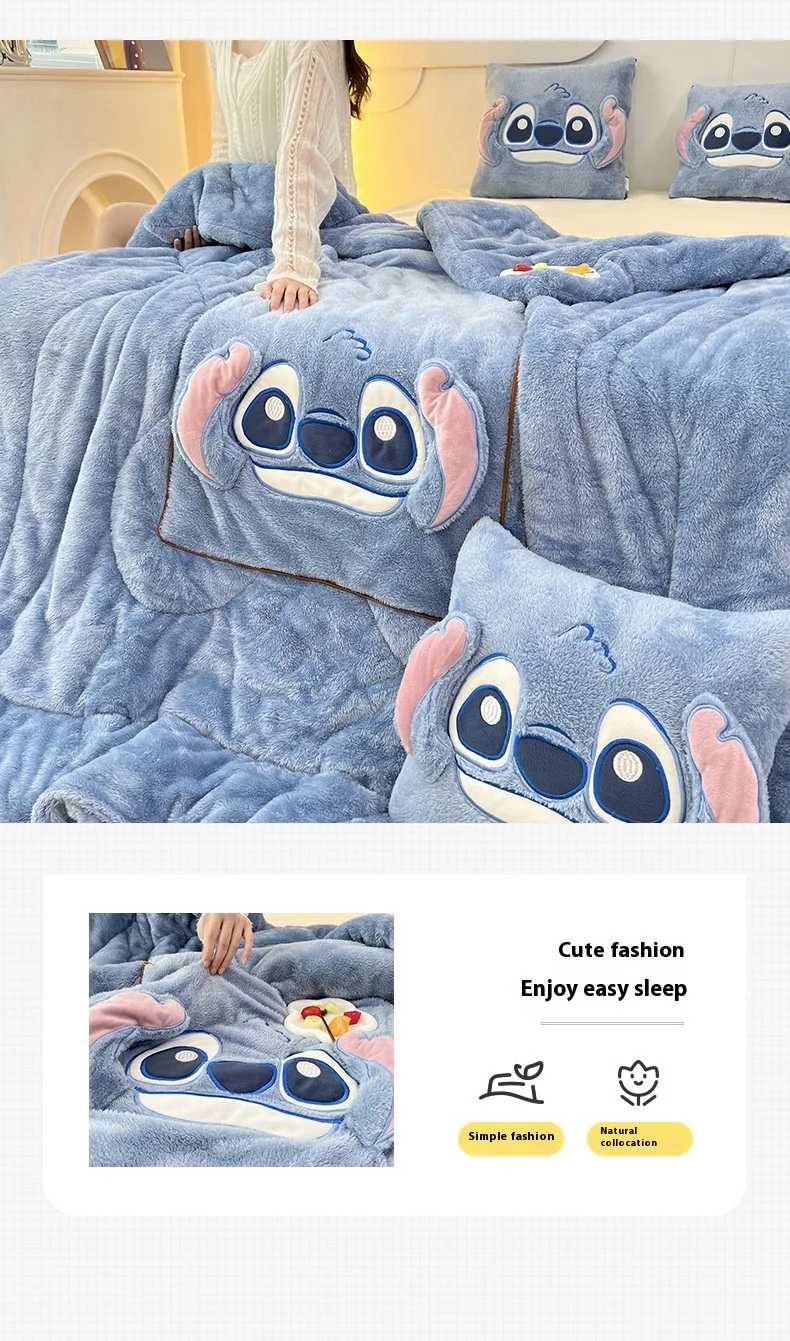 Disney Cartoon Peripherals Stitch Losto piggy Arctic Velvet Pillow Quilt Dual Purpose Double Sided Napping Air Conditioner Gifts