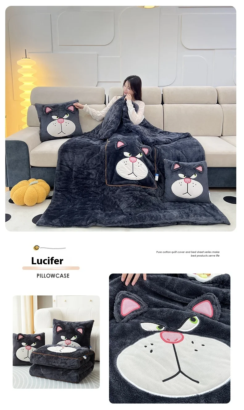 Disney Cartoon Peripherals Stitch Losto piggy Arctic Velvet Pillow Quilt Dual Purpose Double Sided Napping Air Conditioner Gifts