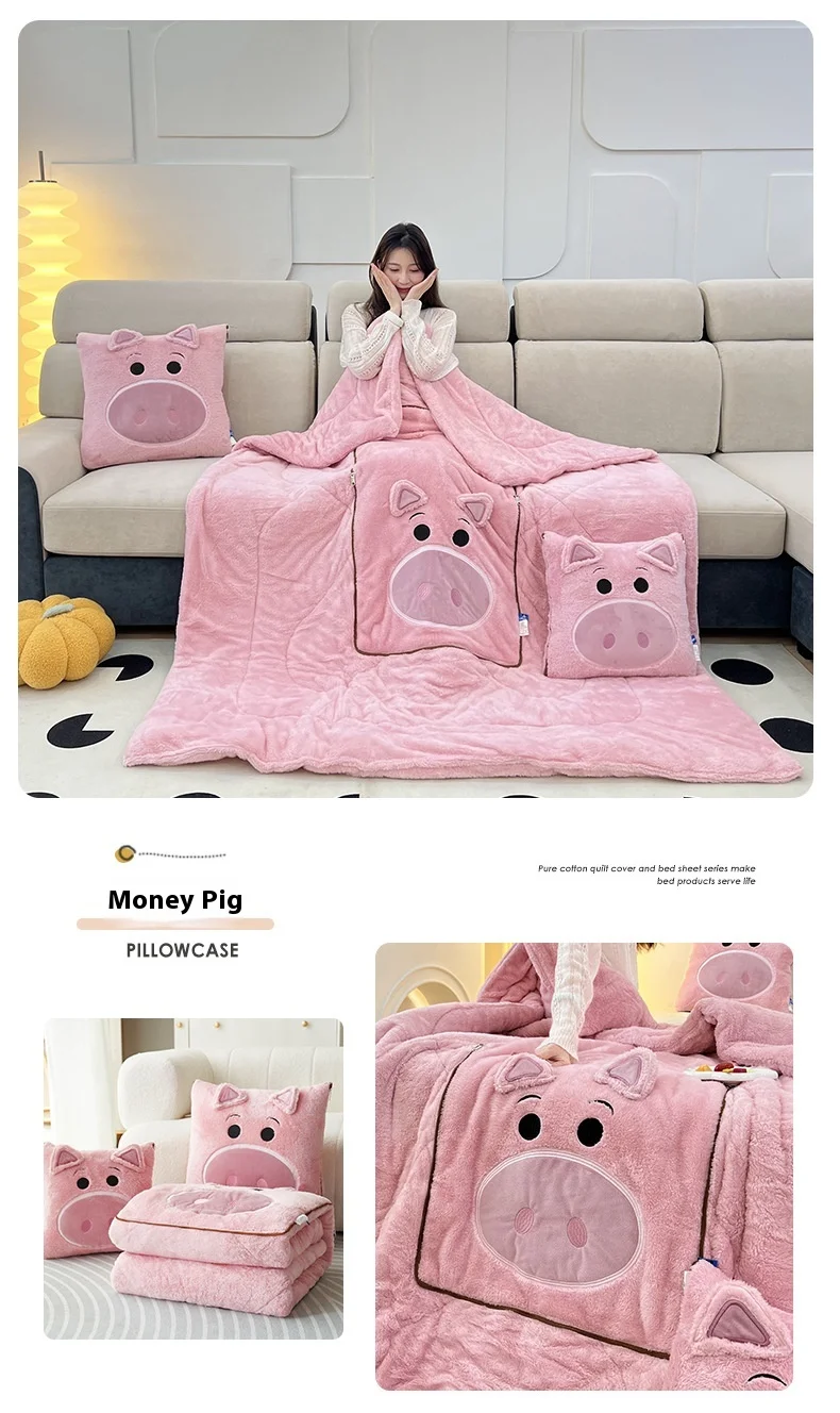 Disney Cartoon Peripherals Stitch Losto piggy Arctic Velvet Pillow Quilt Dual Purpose Double Sided Napping Air Conditioner Gifts
