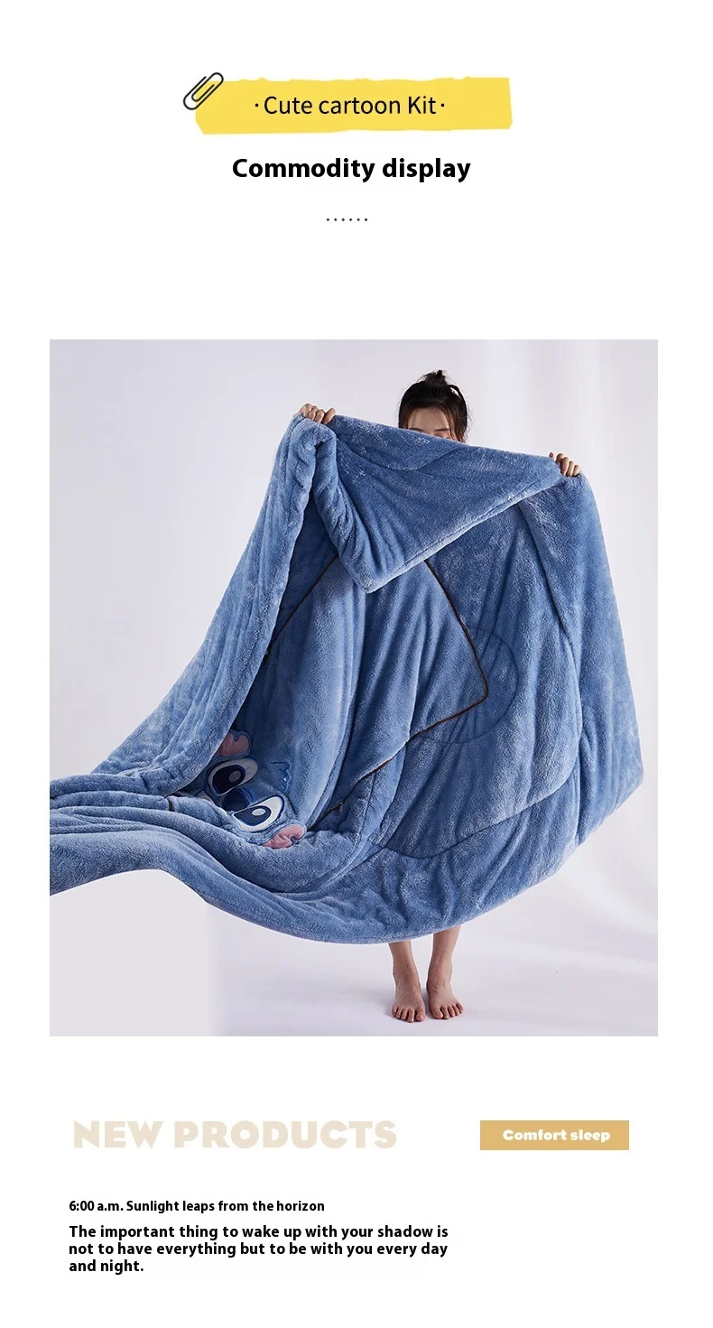 Disney Cartoon Peripherals Stitch Losto piggy Arctic Velvet Pillow Quilt Dual Purpose Double Sided Napping Air Conditioner Gifts