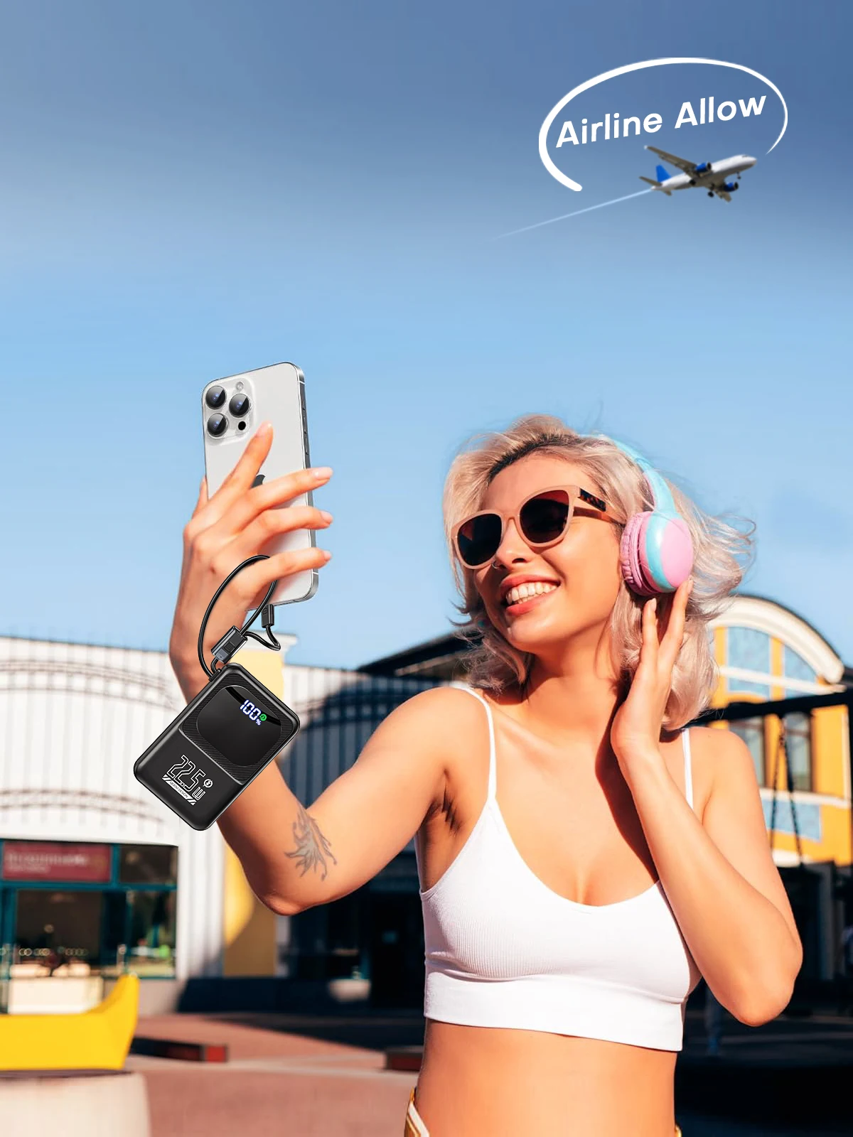 QOOVI Powerbank Ultra-Thin 10000mah Built-in Cable 22.5W Fast Charging Portable External Battery For Samsung S23 Xiaomi iPhone