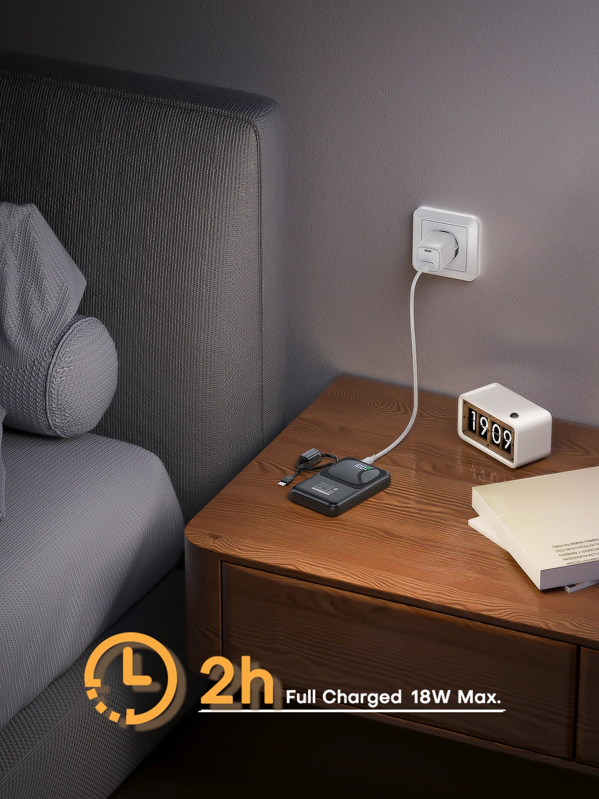 QOOVI Powerbank Ultra-Thin 10000mah Built-in Cable 22.5W Fast Charging Portable External Battery For Samsung S23 Xiaomi iPhone